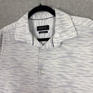 Bugatchi Shirt Mens L White 8 Way Stretch Short Sleeve Button Up